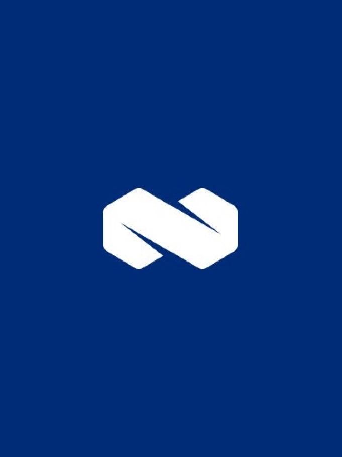 White mercer logo on a blue background