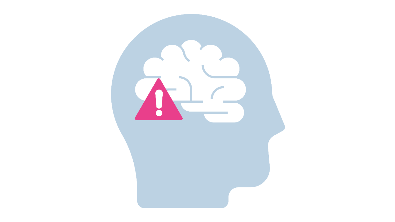 插图的头部显示大脑的内部的警告图标